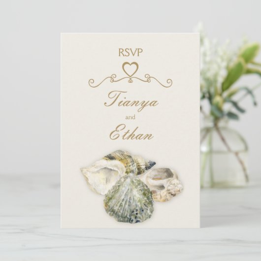 貝殻アートの結婚式への返信 招待状 (スタンド正面)