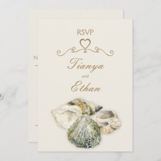 貝殻アートの結婚式出欠返信 招待状 (正面/裏面)
