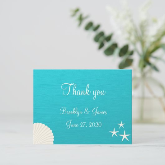 貝殻オンビーチ結婚式ありがとうポストカード ポストカード (スタンド正面)