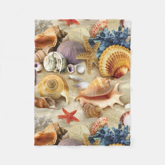 貝殻オンビーチ フリースブランケット (正面)