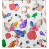 貝殻カラフルと花 シャワーカーテン (正面)