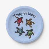 貝殻カラフルに4匹のウミガメの抽象芸術 ペーパープレート (正面)