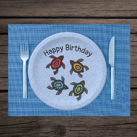 貝殻カラフルに4匹のウミガメの抽象芸術 ペーパープレート