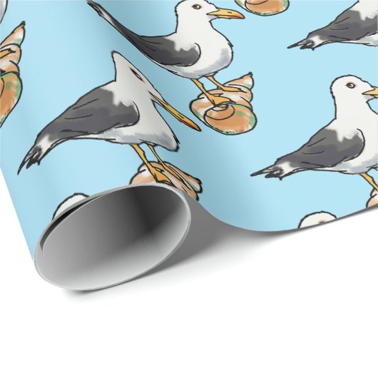 貝殻パターンの海のカモメ ラッピングペーパー (ロールコーナー)
