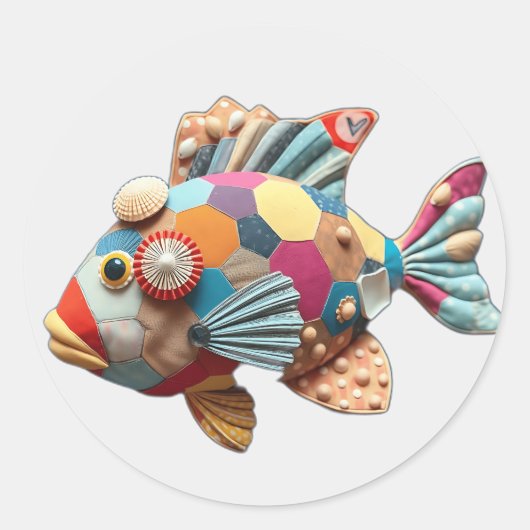 貝殻付きパッチワーク生魚 ラウンドシール (正面)