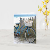 貝殻付きブルー自転車のノートカード カード (黄色い花)