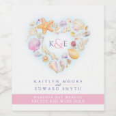 貝殻水彩ハートビーチピンク赤 ワインラベル (シングルラベル)