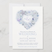 貝殻水色ハートビーチ青 招待状 (正面)