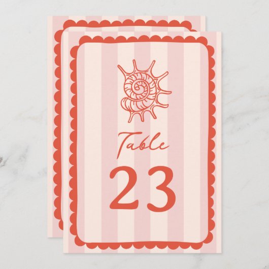 貝殻鱗状ピンクストライプク結婚 招待状 (正面/裏面)