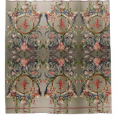 貝殻、サンゴ、イルカ、アンティークフローラ渦巻き シャワーカーテン (正面)