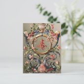 貝殻、サンゴ、イルカ、アンティークフローラ渦巻き シーズンポストカード (スタンド正面)