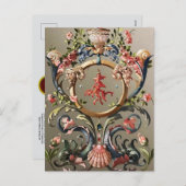 貝殻、サンゴ、イルカ、アンティークフローラ渦巻き シーズンポストカード (正面/裏面)