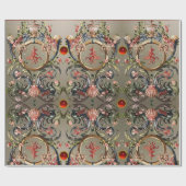 貝殻、サンゴ、イルカ、アンティークフローラ渦巻き ラッピングペーパー (フラット)