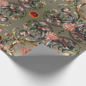 貝殻、サンゴ、イルカ、アンティークフローラ渦巻き ラッピングペーパー (角)