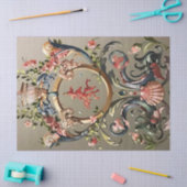 貝殻、サンゴ、イルカ、アンティークフローラ渦巻き 薄葉紙 (クラフト)