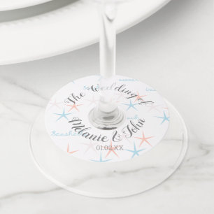 貝殻 ヒトデ ビーチ ウェディング - カップル名 ワイングラスタグ