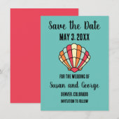 貝殻 ビーチ 海の  保存日 招待状 (正面/裏面)