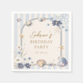 貝殻 ブルー 海岸 誕生日 ナプキン スタンダードカクテルナプキン (正面)
