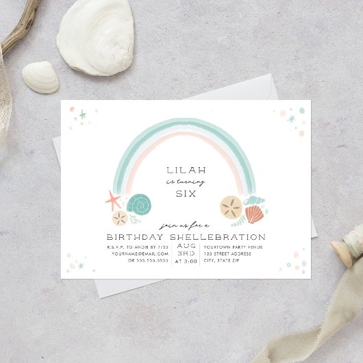 貝殻 レインボー 海洋 誕生日パーティー 招待状