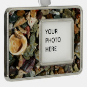 貝殻、岩、サンゴ自然写真 シルバープレートフレームオーナメント (右)