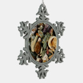 貝殻、岩、サンゴ自然写真 スノーフレークピューターオーナメント (左)