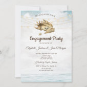 貝殻,海,ストリングライト スクリプトエンゲージメント 招待状 (正面)