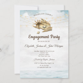 貝殻,海,ストリングライト スクリプトエンゲージメント 招待状