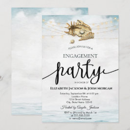 貝殻,海,ストリングライト,スクリプトエンゲージメント 招待状