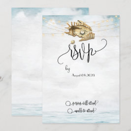貝殻、海、ストリングライト スクリプトRSVP 招待状