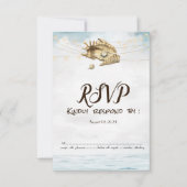 貝殻,海,ストリングライト 脚本照明 返信お願いします 招待状 (正面)