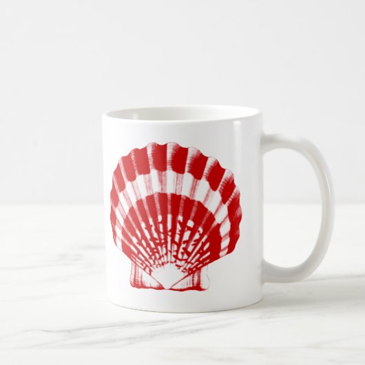 貝殻 - 深紅と白 コーヒーマグカップ (右)