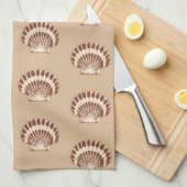 貝殻 – 茶色とベージュ キッチンタオル (四つ折り)