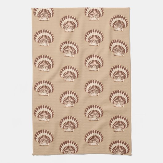 貝殻 – 茶色とベージュ キッチンタオル (縦)
