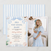 貝殻 赤ちゃん シャワー 写真「Sea You Soon, Baby」 招待状 (正面/裏面)