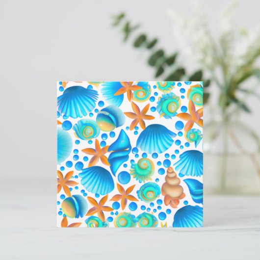 貝類とヒトデの海模様 シーズンカード (スタンド正面)