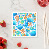 貝類とヒトデの海模様 スタンダードカクテルナプキン (インサイチュ)