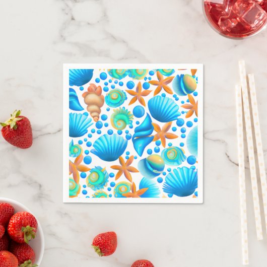 貝類とヒトデの海模様 スタンダードカクテルナプキン (インサイチュ)