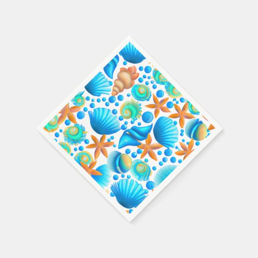 貝類とヒトデの海模様 スタンダードカクテルナプキン (角)