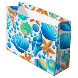 貝類とヒトデの海模様 ラージペーパーバッグ