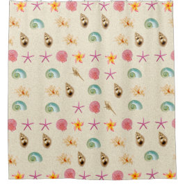 貝類とプルメリア シャワーカーテン