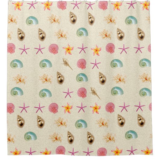 貝類とプルメリア シャワーカーテン (正面)