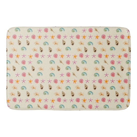 貝類とプルメリア バスマット (正面)