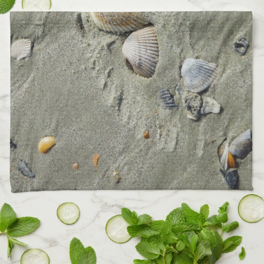 貝類と砂 キッチンタオル (折り畳み)