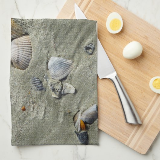貝類と砂 キッチンタオル (四つ折り)