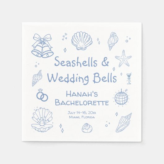 貝類と結婚鈴のバチェロレッテ スタンダードカクテルナプキン (正面)