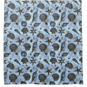 貝類ヒトデ水彩ブルーID782 シャワーカーテン (正面)