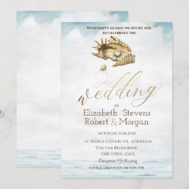 貝類、海、ストリングライト 招待状