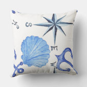 貝、いかりとの青い水彩画の航海のなデザイン クッション (裏面)