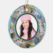 貝、青い写真フレームのクリスマスオーナメント セラミックオーナメント (左)