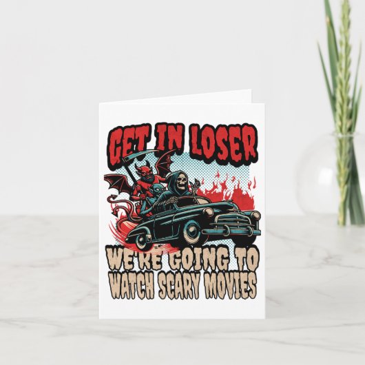 負け犬の中に入る怖い映画を見ているハロウィーン カード (正面)
